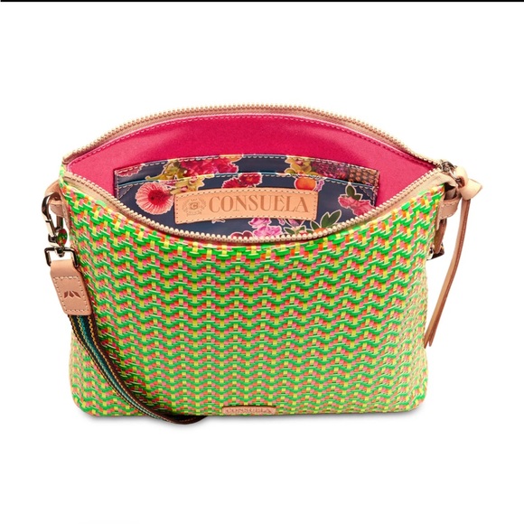 Consuela Crossbody Bag Green and Pink Chevron - Picture 3 of 5
